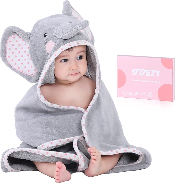 TBEZY Baby Hooded Towel with Unique Animal Design Ultra Soft Thick Cotton Bath Towel for Newborn (Elephant)