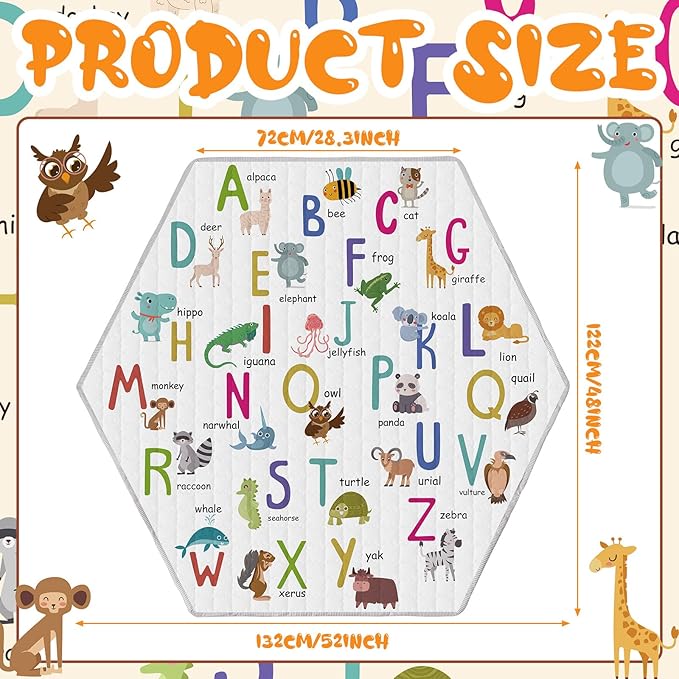 Funtery Woodland Animals Hexagon Playpen Mat Baby Play Mat Foldable Soft Nursery Rug Portable Baby Playmat Washable Comfortable Hexagon Playpen Mattress for Floor Activity Room Indoor Outdoor (Fresh)