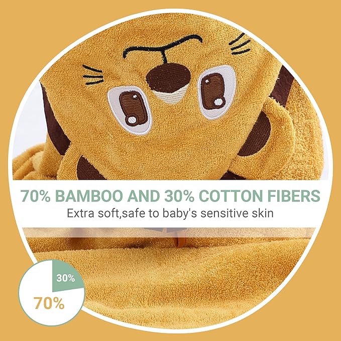 MICHLEY Bamboo Viscose Baby Hooded Bath Towel for 0-5 Years Boys and Girls, 29.5 x 39.5 Inch Ultra-Soft and Quick-drying Infant Bath(Lion)