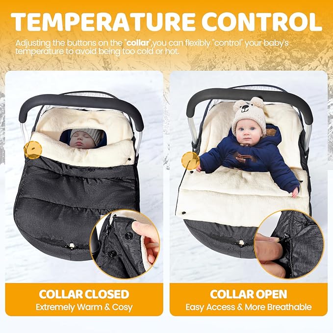 Orzbow Baby Car Seat Cover, Universal Winter Car Seat Cover with Adjustable Collar, Waterproof Carseat Covers Baby with Zipper, Warm Coral Fleece, Detachable and Machine Washable, Dark Grey