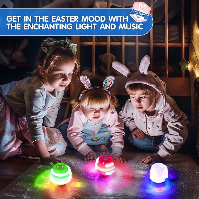 6 Pack Spinning Tops Toys, Lighting & Singing Colorful Eggs, Party Favor Easter Basket Stuffers for Boys & Girls Ages 3-6