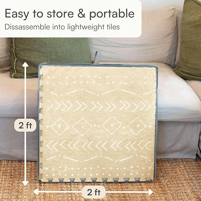 Lillefolk Baby Play Mat for Floor – 4x6ft Beige | Soft Non Toxic Premium EVA Foam Tiles for Tummy Time, Crawling & Playroom – Waterproof Interlocking Floor Mat for Babies & Toddlers (6 Tiles)