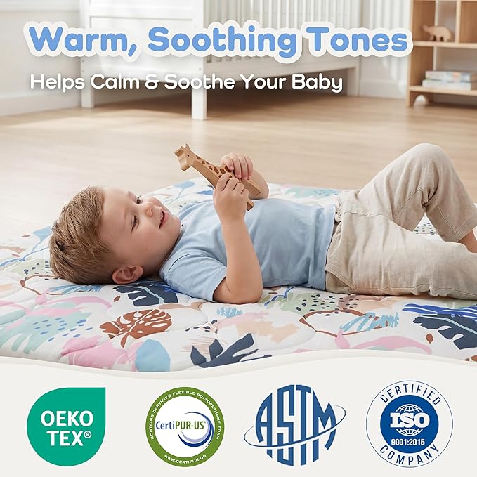 1.5" Thicker Baby Play Mat for Floor, 59x71 Removable & Machine Washable Cover Playpen Mat Softness Foam Mats, Easy-Clean Hygienic, Comfort Safety Kids Crawling (Tummy Time Leaves)