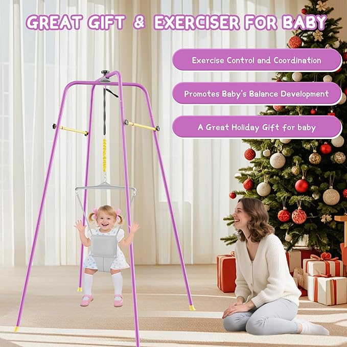 EL&IT·Wings Baby Jumper with Stand, Height-Adjustable Baby Jumpers and Bouncers, Baby Exerciser Suitable for 6-24 Months,Wise Gift Choice for Infant & Toddler (Soft Rug Include) (Purple, Standard)