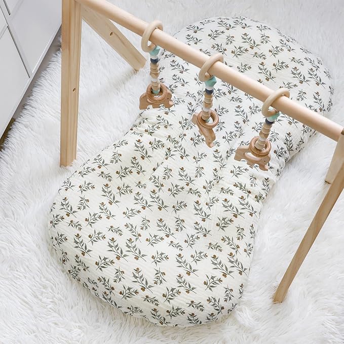 Hooyax Muslin Baby Lounger Cover 2 Pack, Organic Removable Lounger Slipcover for Newborn, Baby Padded Lounger Infant Floor Seat Covers for Boys Girls (Light Green & Leaf)