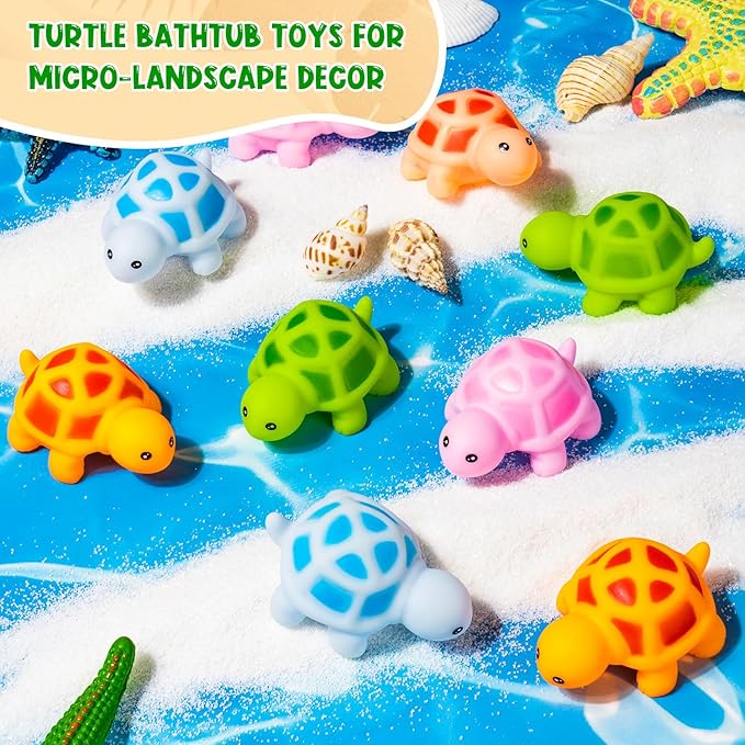25PCS Mini Rubber Turtle Green Floating Squeaky Sea Turtle Rubber Bath Toy, Cute Screaming Sound Bulk for Bath Shower Swimming Pool Birthday Beach Decor(5 Colors)