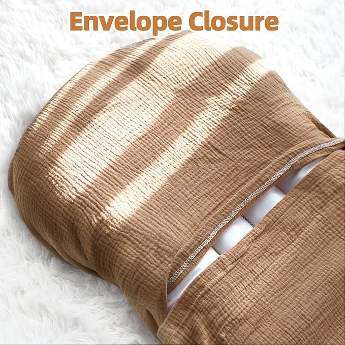 Hooyax Muslin Baby Lounger Cover 2 Pack - 100% Breathable Cotton Soft Infant Lounger Covers, Fits Most Standard Newborn Loungers & Pillows (Brown, Wheat)