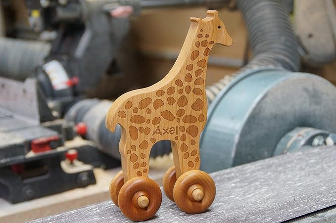Personalized Wooden Toy Giraffe Car – Handmade Push Toy for Toddlers & Kids with Custom Name Option, Classic Gift for Birthdays and Keepsakes
