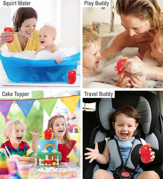 DolliBu Seahorse Bath Buddy Squirter – Floating Red Seahorse Rubber Bath Toy, Fun Water Squirting Bathtime Play for Toddlers, Cute Sea Life Animal Toy for The Bathtub, Beach, & Pool for Girls & Boys
