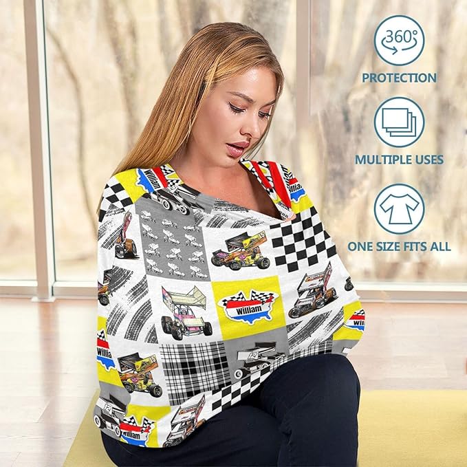 Personalized Baby Car Seat Cover for Babies, Custom Name Baby Car Seats Canopy for Boys Girls, Nursing Breastfeeding Stroller Covers for Infant Newborn, Shower Gift for Baby (Racing Car)