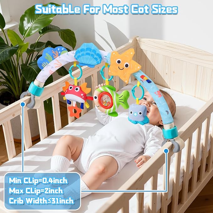 Car Seat Toys for Babies 0-6 Months，Arch Stroller Toys for 6-12 Months Infant Mobile Bassinet Bouncer Hanging Toys Shower Gifts for Baby Boys Girls 0 3 6 9 12 Months(Ocean)