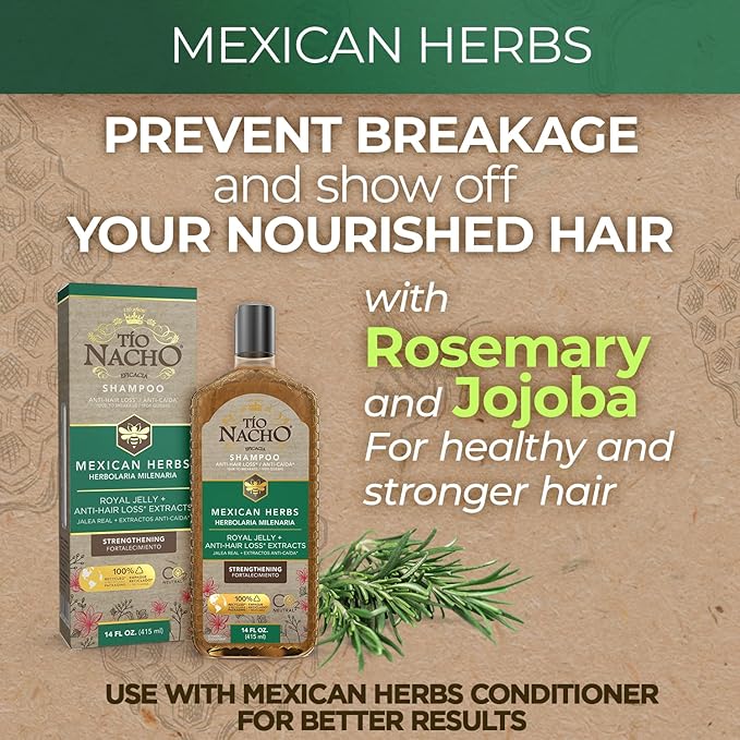 Tio Nacho Family Hair Care Bundle: Royal Baby Hair and Body Shampoo, Mexican Herbs Shampoo, Anti Hair Loss Thickening Volume Filler Shampoo with Royal Jelly & Rosemary, 14 oz each