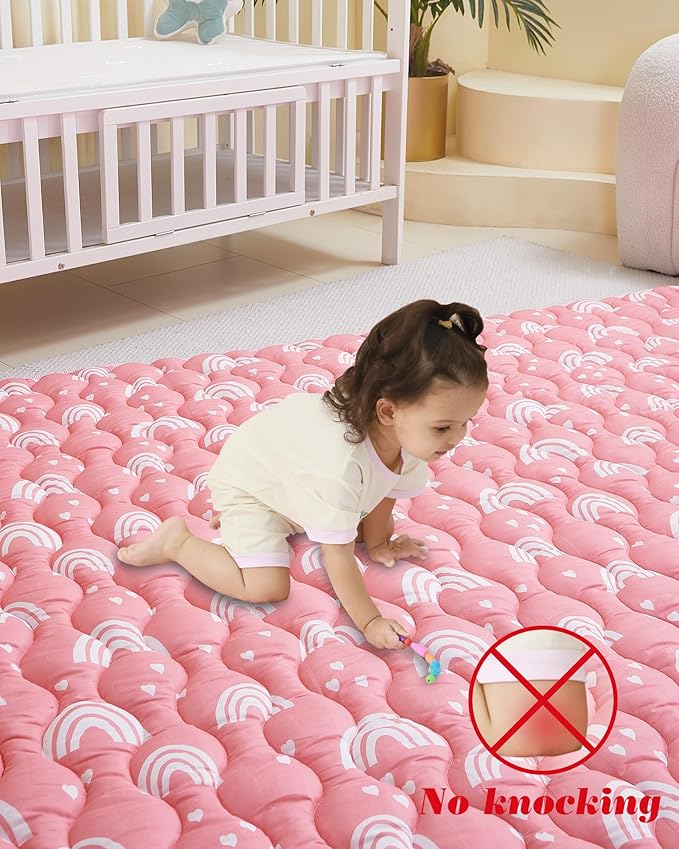 Viviland Baby Mats for Floor, 71x59 Inch Playpen Mat, Thicker & Large Soft Cushioning Padding Playmat for Baby and Toddlers Infants, Non-Slip & Machine Washable, Pink Rainbow
