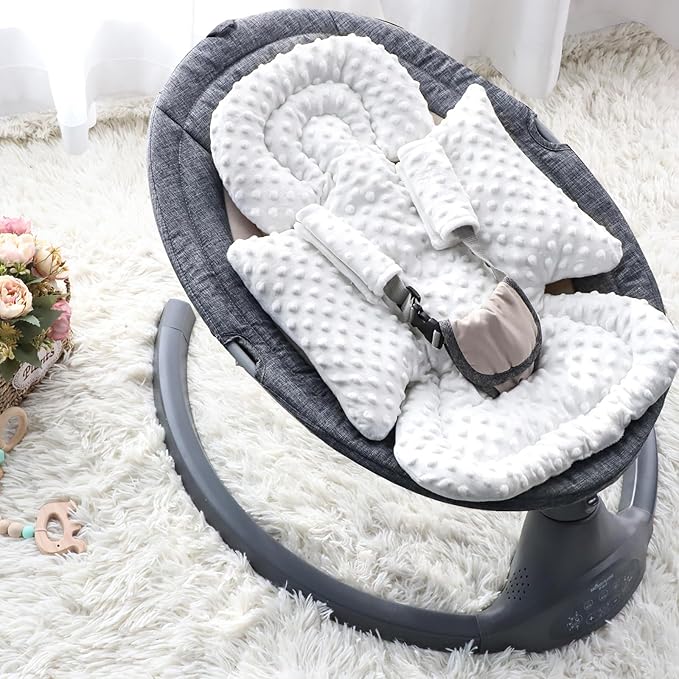 Infant Car Seat Insert Boy Girl, 3 in 1 Newborn Carseat Insert with Strap Pads, Car Seat Head Support for Baby Strollers, Swings, and Bouncers, Comfortable and Machine Washable, White