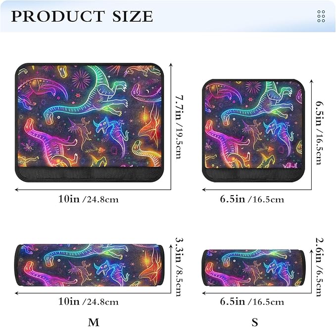 CHIFIGNO Neon Colored Line Art Dinosaurs Car Seat Belt Covers 2 Pack Car Seat Strap Covers Soft Car Seat Shoulder Pads for Adults Kids Women Men