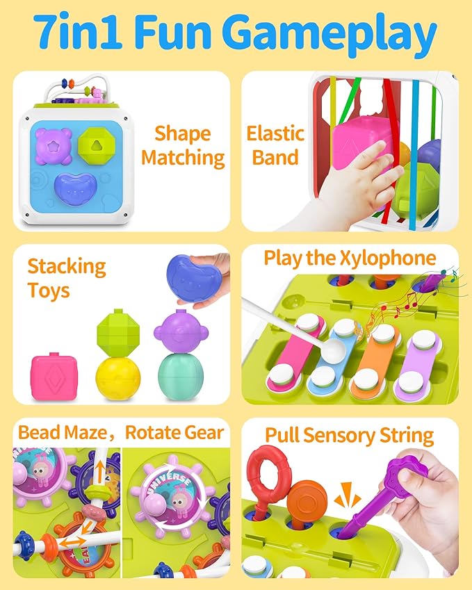 kecristv Montessori Toys for Toddler Girls Boys, Baby Sorter Learning Sensory Activity Cube, Toddler Girl Boy Easter Basket Stuffers Birthday Gifts, Baby Toys 18+ Months