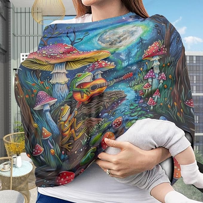 Youngerbaby Mushroom Car Seat Cover Baby Stuff Multi-Use Car Seat Canopy Carrier Cover, Breathable Breastfeeding Cover Cute Frog Baby Stuff Boys & Girls Car Seat Covers
