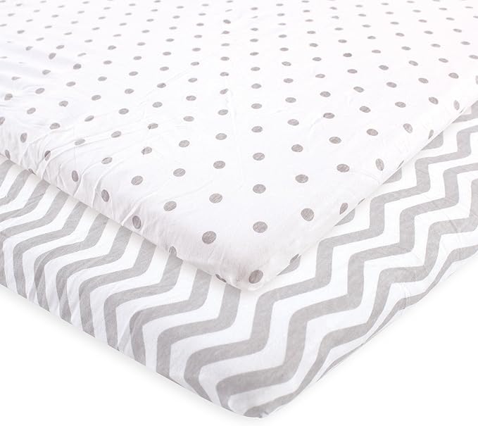 Luvable Friends Unisex Baby Fitted Playard Sheet, Gray Chevron Dot, One Size