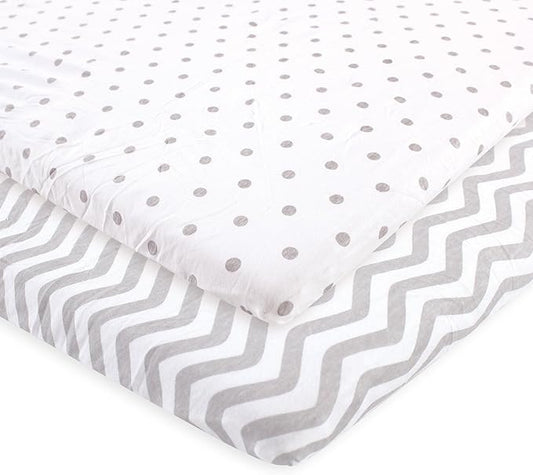 Luvable Friends Unisex Baby Fitted Playard Sheet, Gray Chevron Dot, One Size