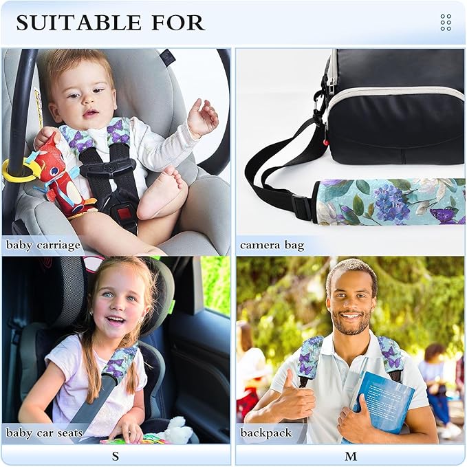 2 Pack Elegant Hydrangeas Magnoli Seatbelt Covers Seat Belt Cover Pad for Adults Boys Girls Car Seat Strap Covers Pads Cushion Universal Shoulder Strap Pad Protector for Backpack Camera Bag 10x7.7Inch