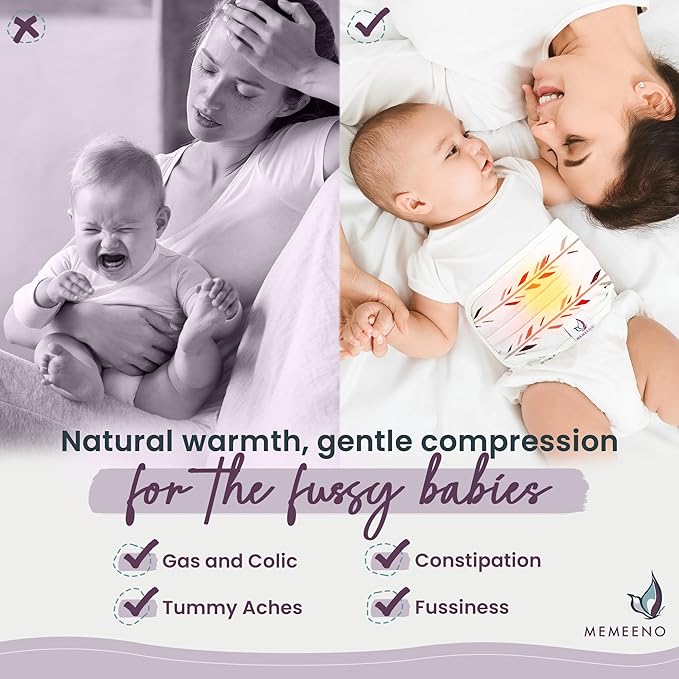 MEMEENO Baby Belly Band for Gas and Colic Baby Relief - Belly Band for Heating Pad for Colic, Heated Tummy Wrap, Feathers