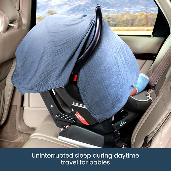 EDEN BLISS Muslin Baby Car Seat Cover– 100% Cotton – 120x120cm Infant – Lightweight Infant Canopy, Universal Fit Baby Carrier Cover & Nursing Privacy Cover