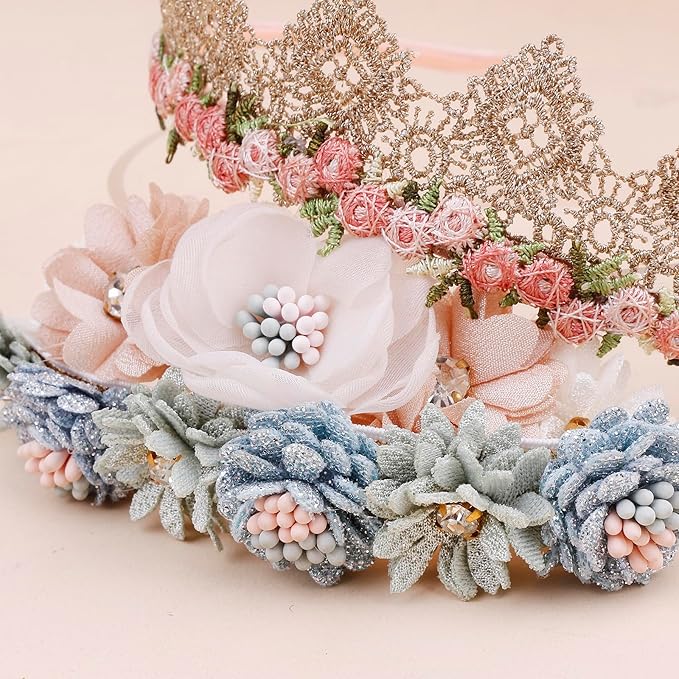 Baby Girl Floral Headband Nylon Flower Crown Elastic Hairband 3pcs Hair Accessories Gift for Girls (9572)