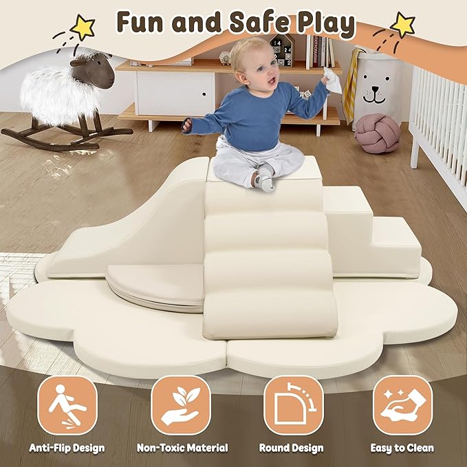 Merax Indoor Climbing Toys for Toddlers, 6-Piece Soft Foam Climbing Blocks Climb & Slide Soft Play Set