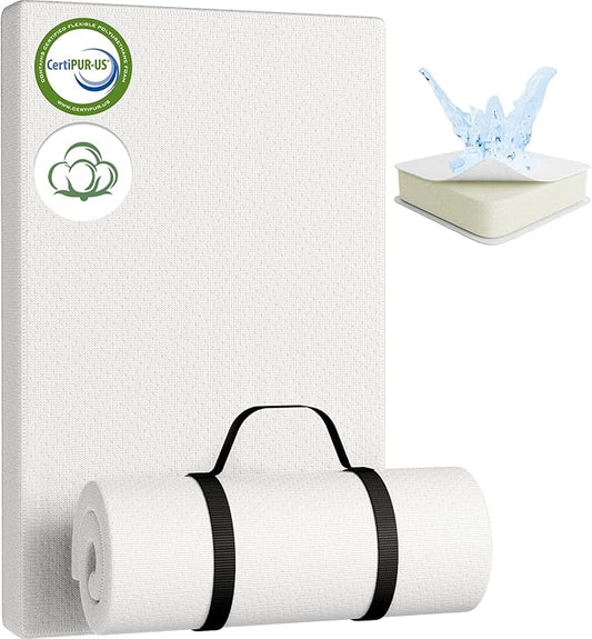 YENING Organic Cotton Pack and Play Mattress Pad Breathable 38x26 Waterproof Baby Mattress for Pack N Play Matress Topper Waterproof with Strap White