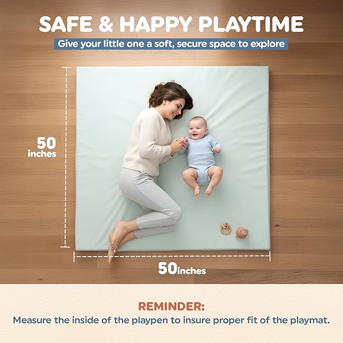 Motherly Haven Play Mat Cover Only – Fits 50x50x1 Rollable Foam Floor Mat for Babies – Waterproof, Easy to Clean Replacement Cover for Tummy Time & Crawling – Green