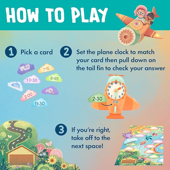 Educational Insights Time to Fly - Preschool Board Games that Teach How To Tell Time, Toy Learning Clock for Kids, Educational Board Games for Kids 4-6, Learn to Read Digital and Analog Clocks