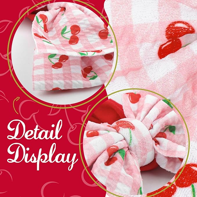 2 Pcs Baby Girl Headbands 6’’ Red Bows Cherry Hair Accessories Summer Outfits for Newborn Infant Toddler Girls Clothes