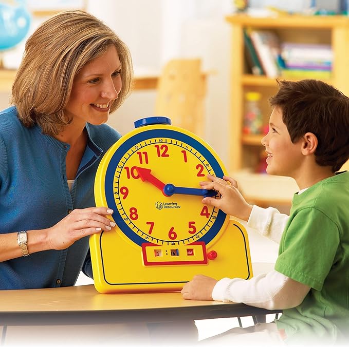 Learning Resources Primary Time Teacher 12-Hour Learning Clock - Teaching Clocks for Kids, Math Manipulatives, Time Flash Cards, Teacher Classroom Must Haves, Montessori Gifts for Students