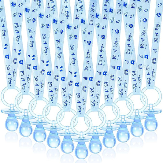 ZYFLSQ 60 Pieces Baby Shower Pacifiers Necklace, Acrylic Pacifier Necklaces for Baby Shower Games Boy Charm, Party Favors, Decorations DIY, Gender Reveal Table Scatter(Blue)