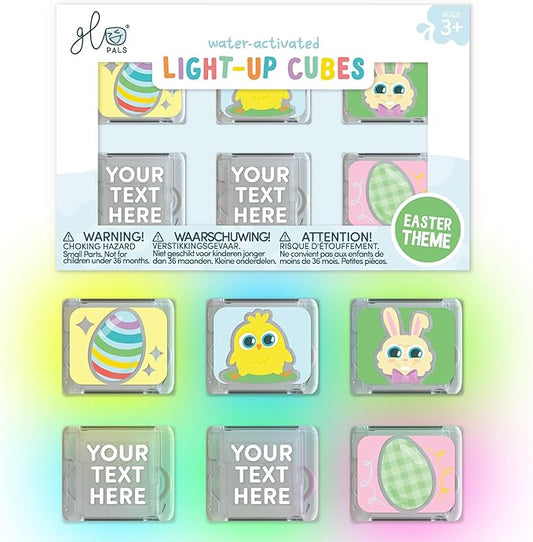 Glo Pals Personalized Hoppy Easter Water-Activated Light-Up Cubes Bath Toy – 6 Pack Easter Basket Stuffers for Kids, Custom Name Light Up Bath Cubes, Sensory Bath Toys, Easter Toys for Toddlers