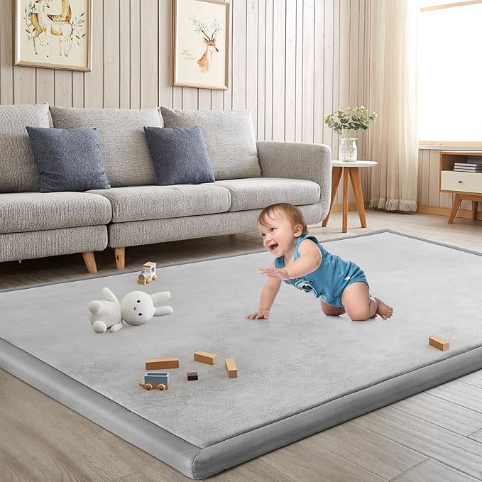 Baby Play Mat for Floor Nursery Rug Muscle Mat Area Rug Playroom Rug 65"x50" Playpen Mat Memory Foam 1.3" Thick Crawling Mat for Babies,Toddlers, Infants, Kids,A Light Gray
