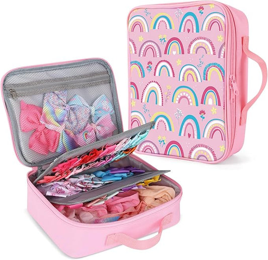 Bow Organizer for Girls, Bows Holder for Girls Hair, Bow Case Organizer for Toddler Baby Girl Hair Accessories for Claw Clip (Rainbow)