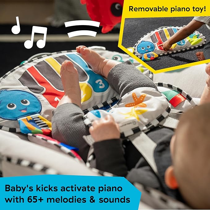 Baby Einstein Explorers Kick to It 4-in-1 Musical Baby Swing & Rocker, with Removable Piano Toy, Ages 0 Months and Up