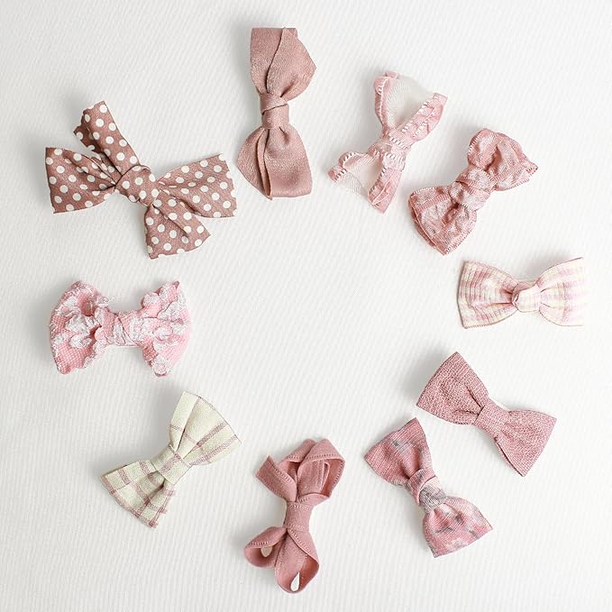 Baby Hair Clips Set, 10PCS Soft Fabric Hair Accessories for Toddlers, Mini Hair Bows for Daily Wear, School, Parties, Birthday Gifts (Pink)