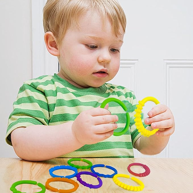 KUTOI Baby Rings Toy Links - 24 Pcs Colorful Teething Rings, Car Seat Toy Plastic Chain Links for Infants, Engaging car seat Toys, Hanging Baby Toys, Versatile Stroller Toy, Plastic Baby Toy