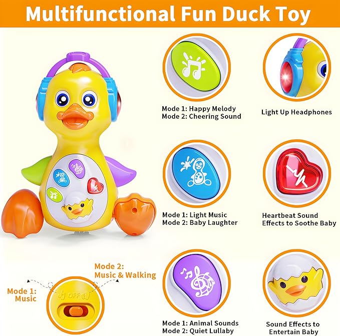 Yerloa Dancing Duck Infant Baby Toy 0-6 3-6 6-12 Month, Crawling Musical Tummy Time Music Light Up 4 5 7 9 10 11 Month Babies Girl Boy Christmas 1st Birthday Gift Moving Walking Activity Developmental