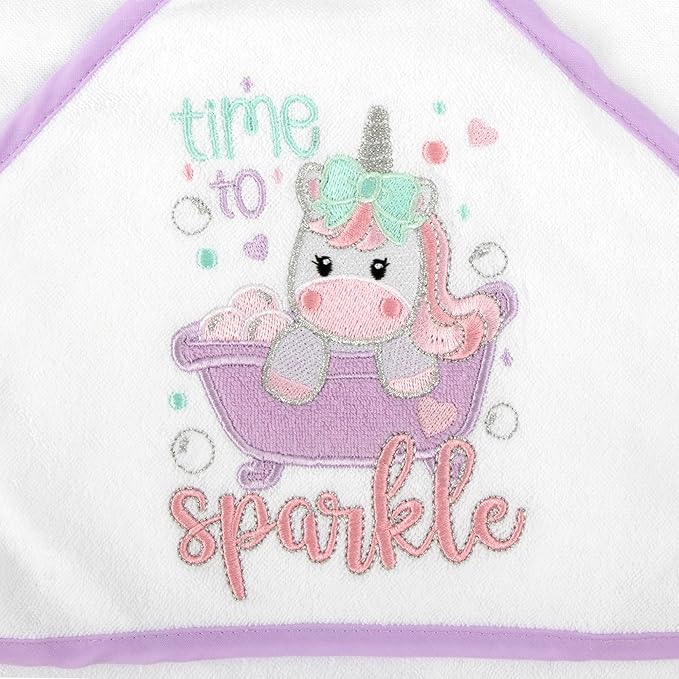 Baby Hooded Bath Towel and Washcloth Set for Infant Girls 6-12 Months (Little Sprinkle Magical Unicorn)