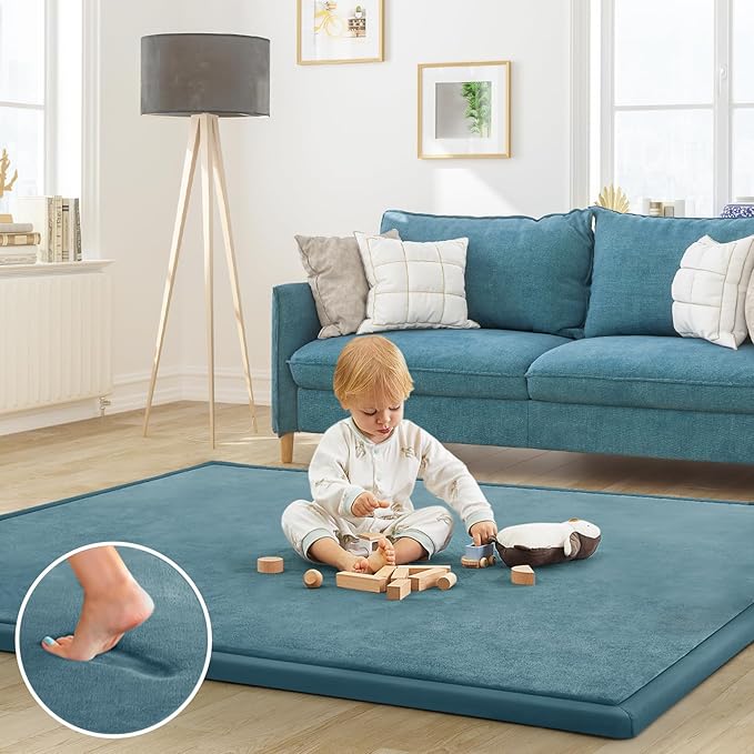 Baby Play Mat for Floor Nursery Rug Muscle Mat Area Rug Playroom Rug 47"x47" Playpen Mat Memory Foam 1.3" Thick Crawling Mat for Babies,Toddlers, Infants, Kids,Indigo