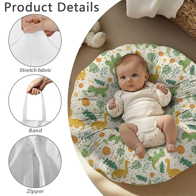 Cartoon Palm Leaf and Dinosaur Newborn Lounger Cover Removable Soft Slipcover for Newborn Baby Padded Lounger Infant Floor Seat Cover for Boys Girls Baby Essentials