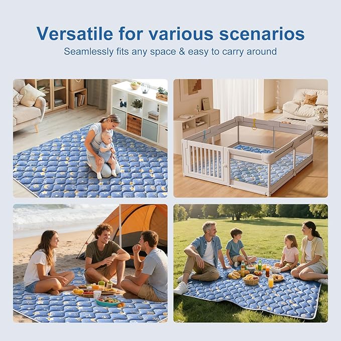 Odorless Premium Foam Baby Play Mat 47" x 47", Soft Microfiber Fabric Crawling Mat for Floor- Comfortable and Hypoallergenic, Non-Slip Cushioned Floor Playpen mat for Infants,Babies,Toddlers