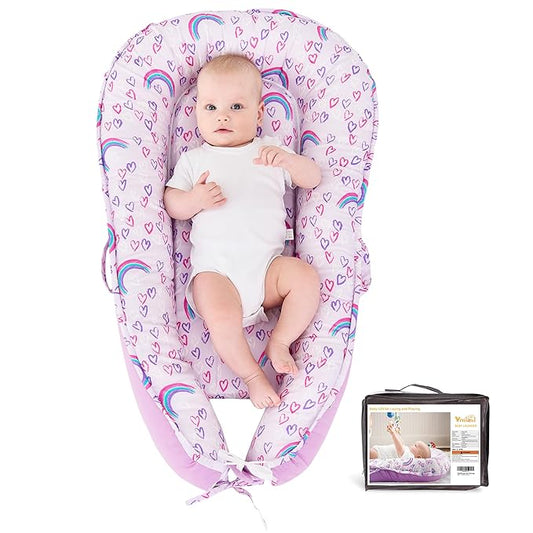 Viviland Baby Lounger Cover for Newborn Infant Babies 0-24 Months, Soft Breathable Cotton Fabric, Detachable Washable, Portable with Handles, Rainbow
