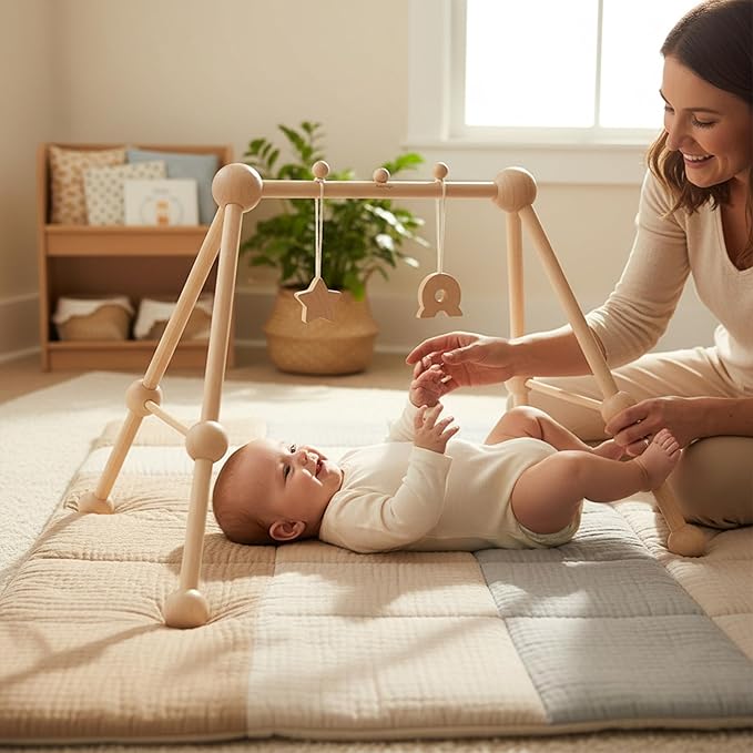 PlanToys® Wooden Baby Gym | Montessori Baby Activity Center | Eco-Friendly Infant Play Gym with Sturdy A-Frame Design | Non-Toxic Baby Play for Tummy Time & Sensory Development