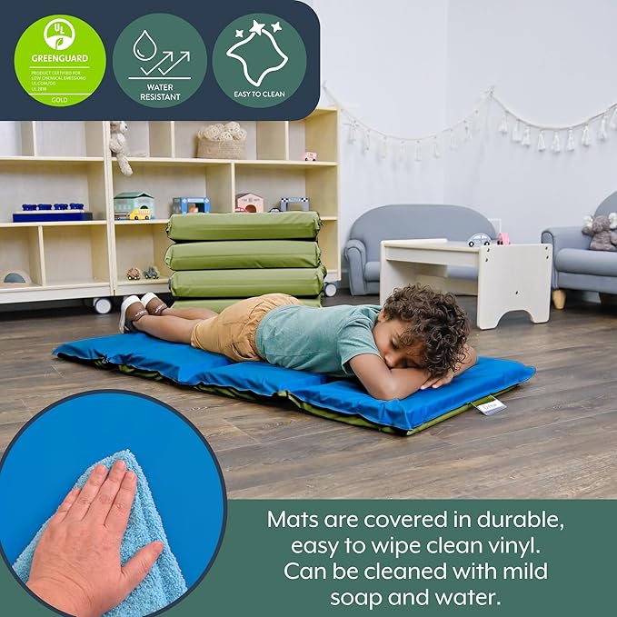 Children's Factory Nap Mats, 2 inch Thick Toddler Sleeping Mats for Preschools and Daycares, Comfortable and Soft 4 Section Folding Nap Pad