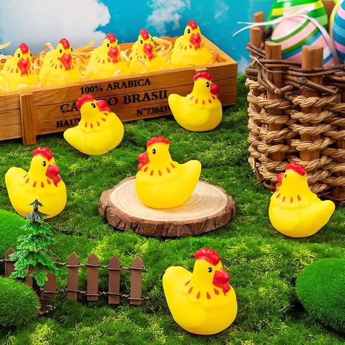 Mini Rubber Chickens Toys, 40Pcs Cute Chicks Squeak Bath Toy, Yellow Floating Rubber Chicken for Boy Girl Baby Shower Birthday Party Favors Gifts Decoration
