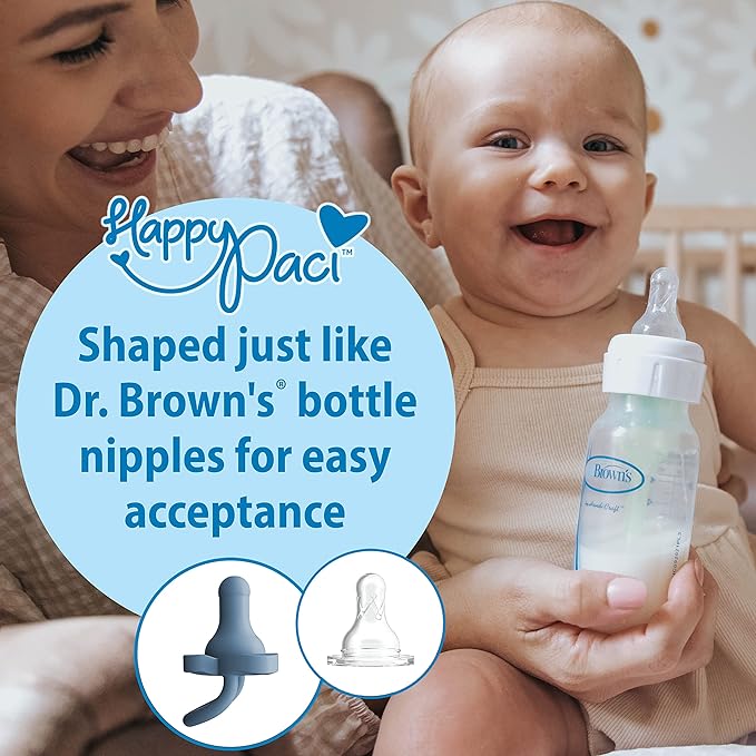 Dr. Brown's Bottle and Pacifier Healthy Wipes, Naturally Cleaning for Bottles and Baby Items, 30 Count, 3 Pack & HappyPaci 100% Silicone Pacifier 0-6m, BPA Free, White, Blue, Light Blue, 3 Pack